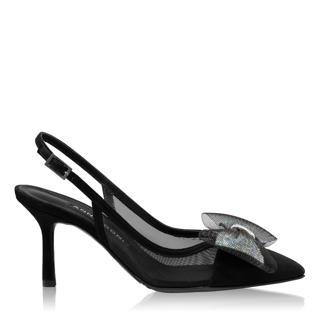 Pantofi Decupati Dama 8080 Camoscio+Rete Negru