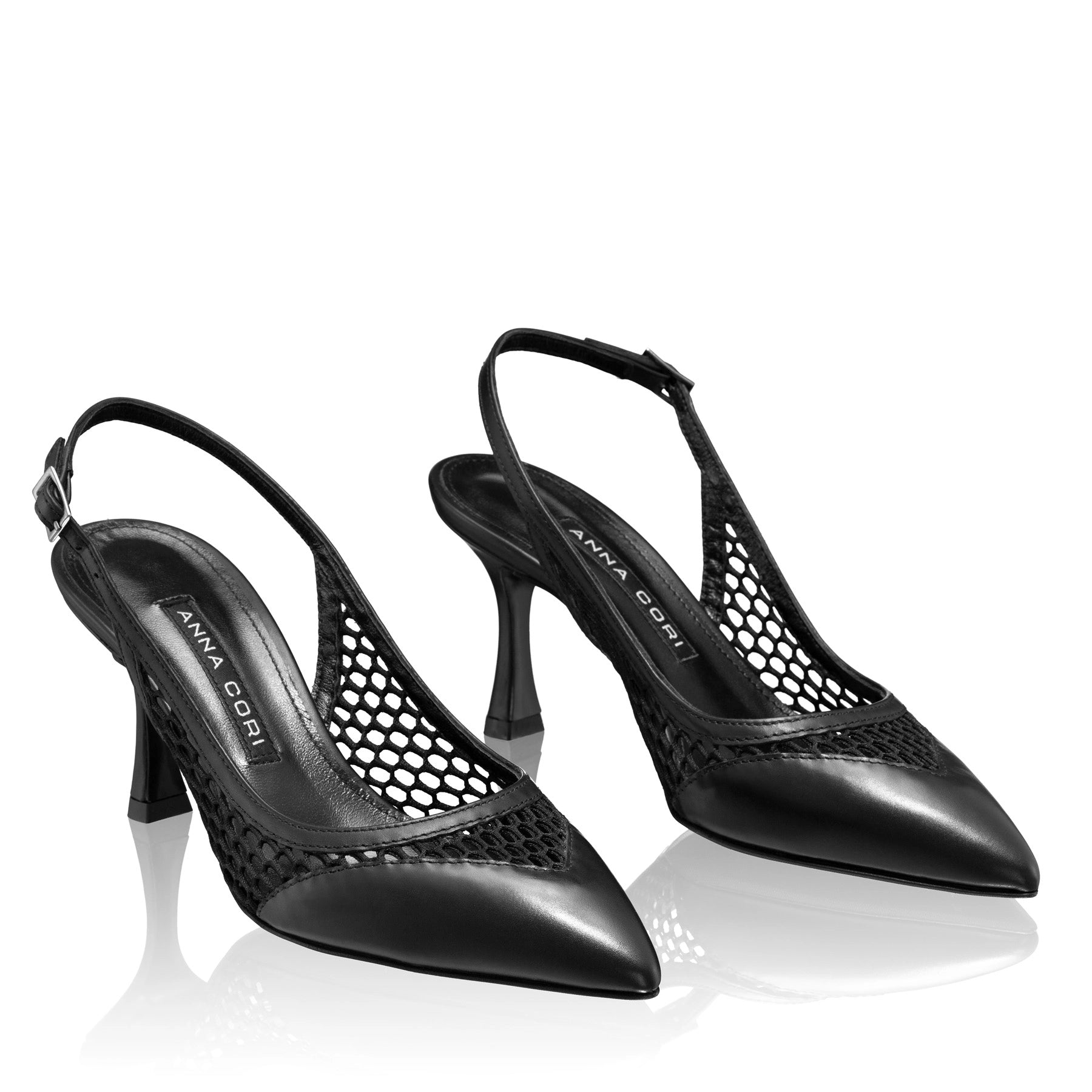 Pantofi Decupati 8095 Vitello+Rete Negru